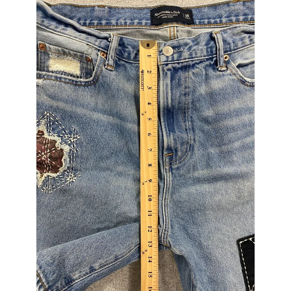 Abercrombie & Fitch Men's Authentic Rigid Denim Size 36 Loose Patched Shorts